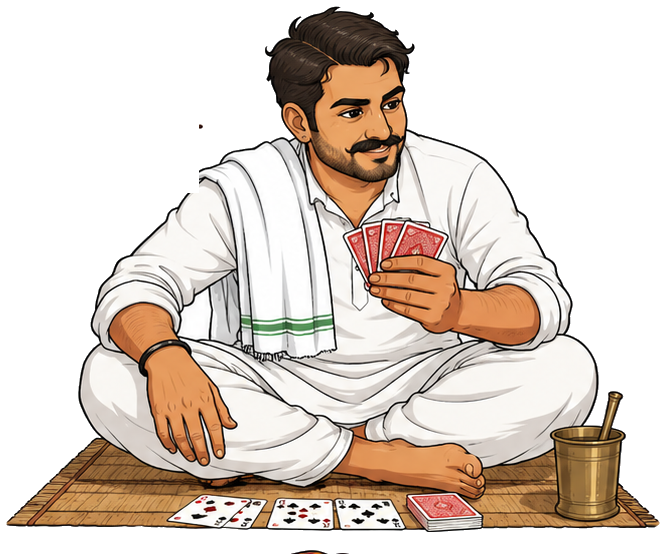 Hardeep, holding his cards.