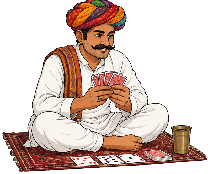 Phool Singh, holding his cards.
