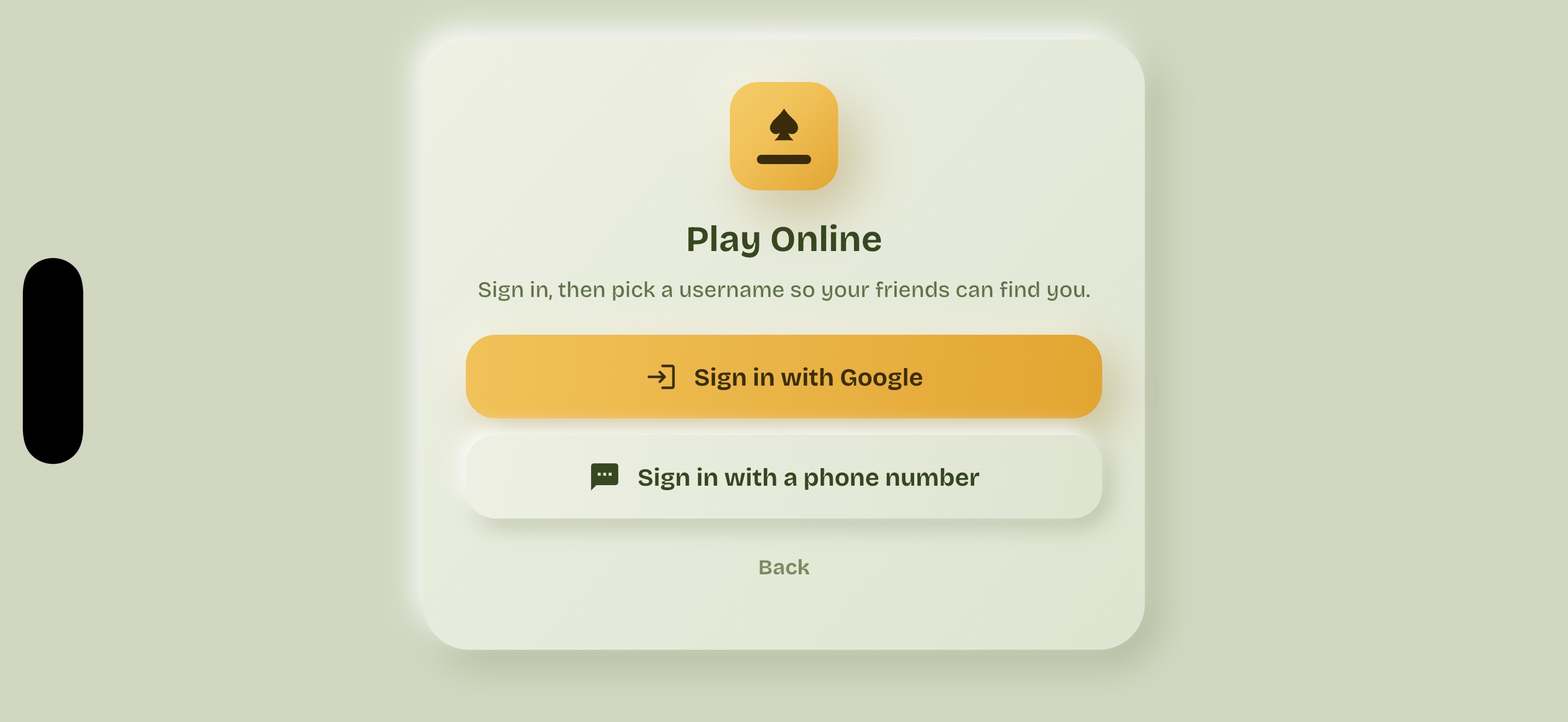 The online menu: resume, friends, random live players, create
                    room and join room.